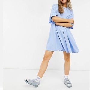ASOS ruffle-sleeve chambray blue smock dress